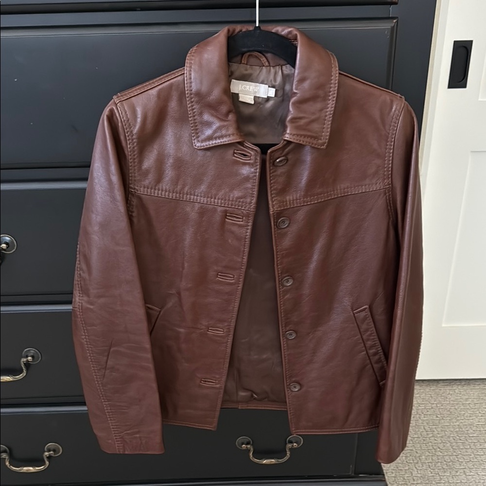 J. Crew Brown Leather Jacket with Collar